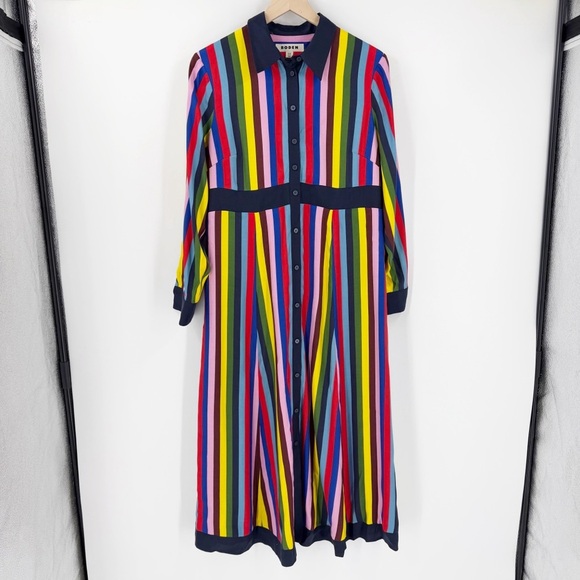 Boden Multicolor Rainbow Striped Midi/Maxi Shirt Dress 12 Petite Elegant Office - Picture 3 of 7